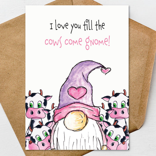 Gnome Valentine's Day, Anniversary, Love Card A7 5" x 7" on Textured Linen