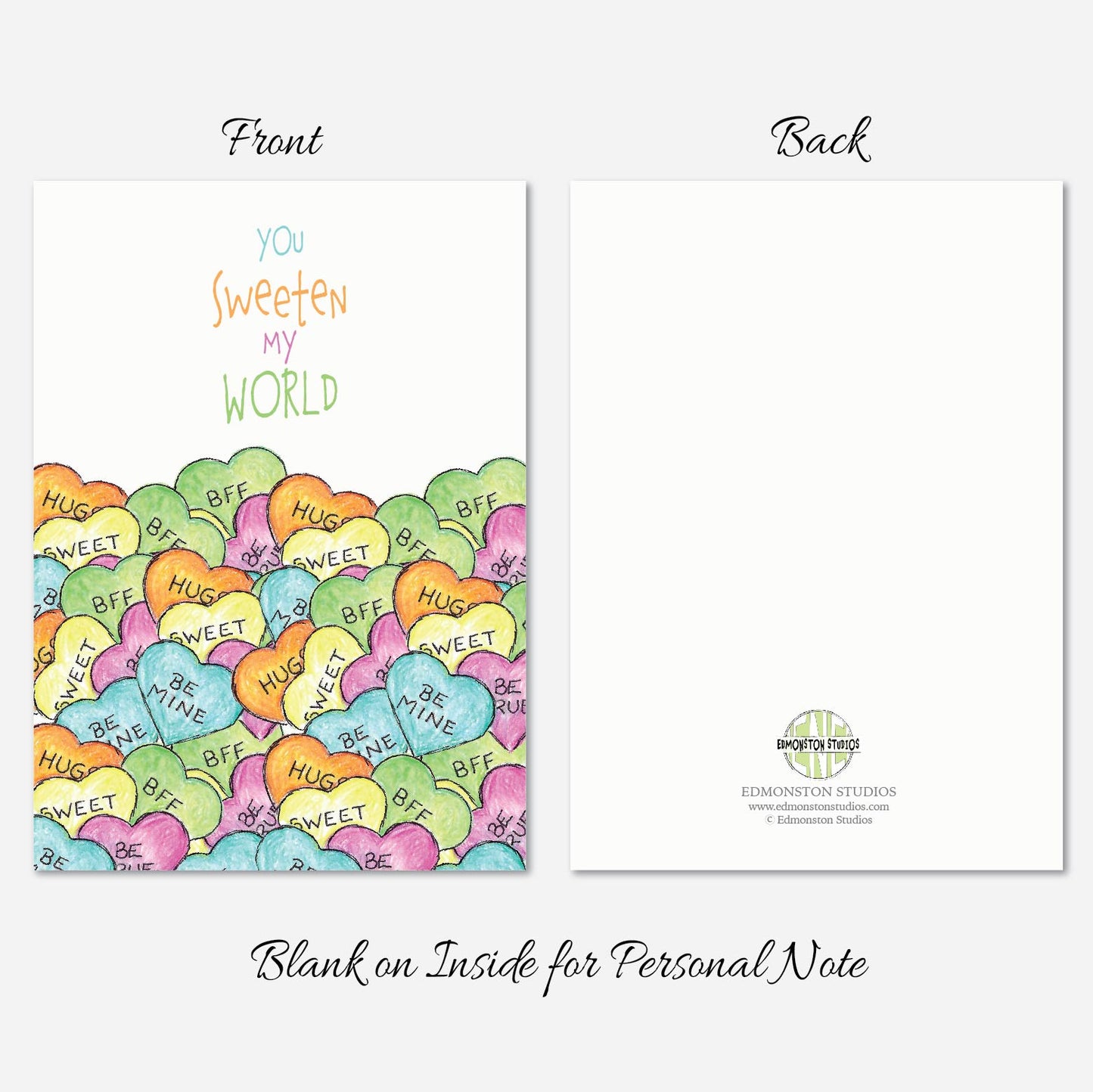 Conversation Heart Valentine's Day, Anniversary, Love Card A7 5" x 7" on Textured Linen