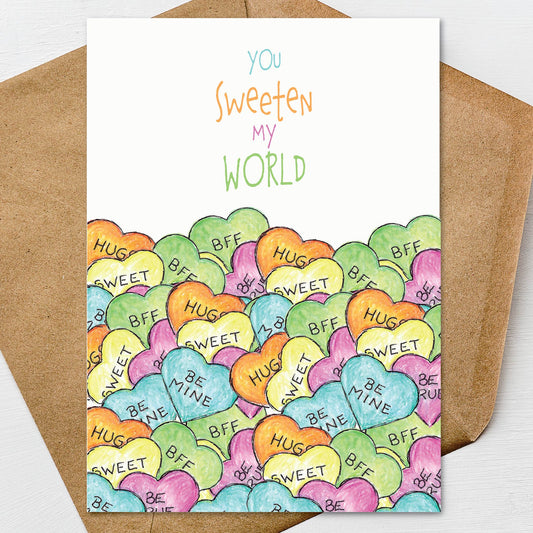 Conversation Heart Valentine's Day, Anniversary, Love Card A7 5" x 7" on Textured Linen