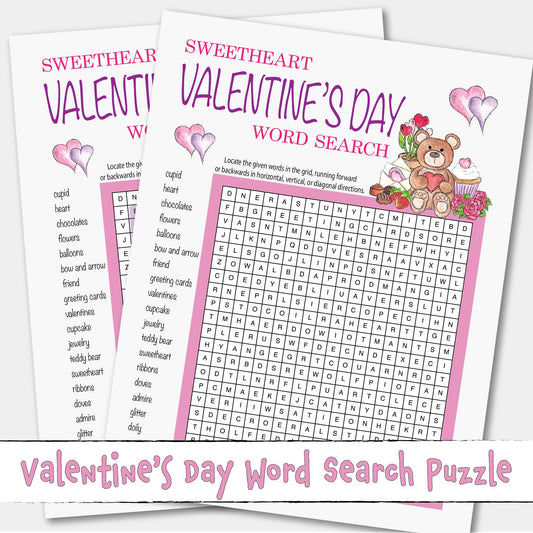 Printable Valentine's Day Word Search  Puzzle Game Activity
