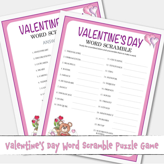 Printable Valentines Word Scramble Puzzle Activity