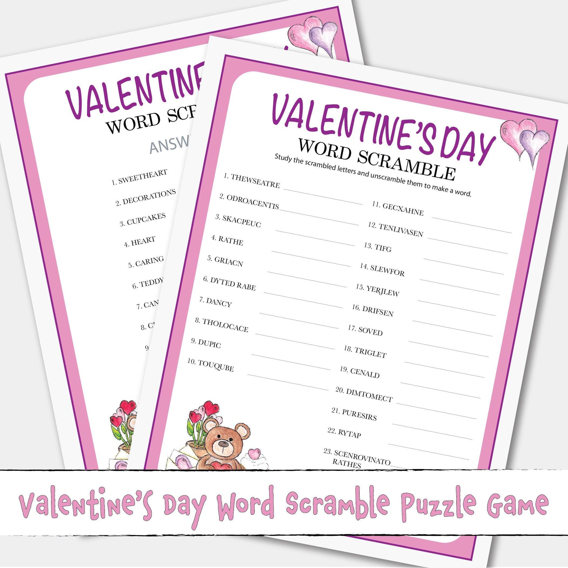 Valentines Word Scramble Printable Puzzle Activity