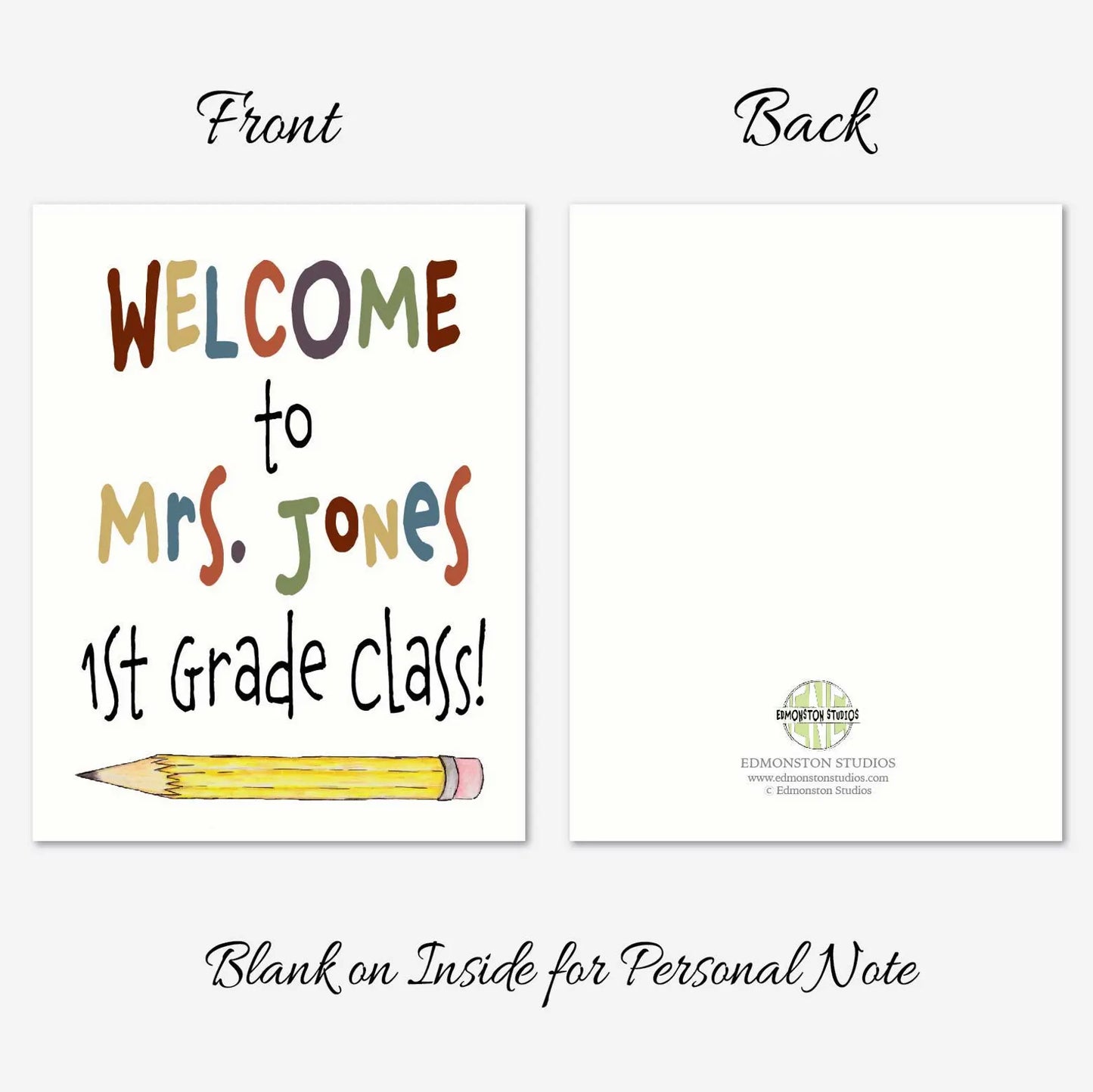Welcome to 1st Grade Card for Students | Teacher Welcome Card | First Day of School Mailer | Personalized Teacher Card | Set of 6
