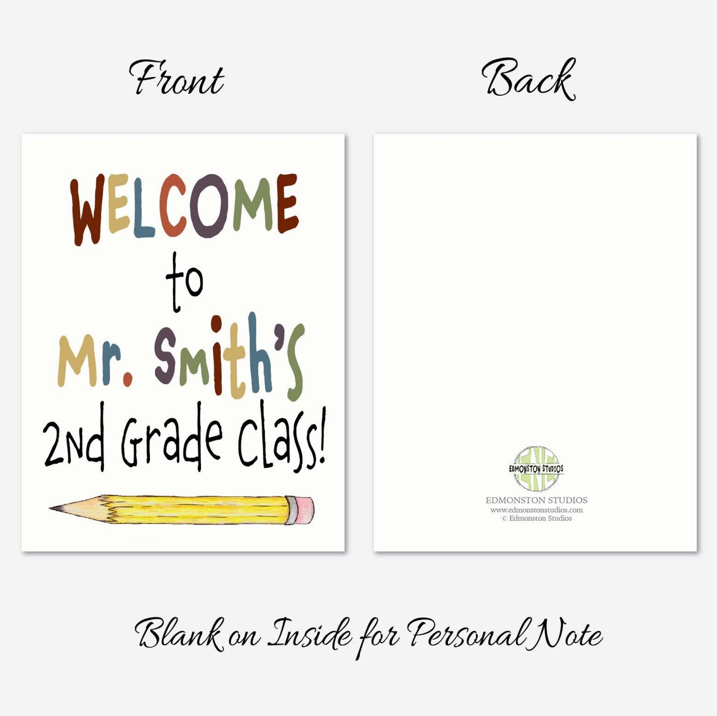 Welcome to 2nd Grade Card for Students | Second Grade Teacher Welcome Card | First Day of School Mailer | Personalized | Set of 6