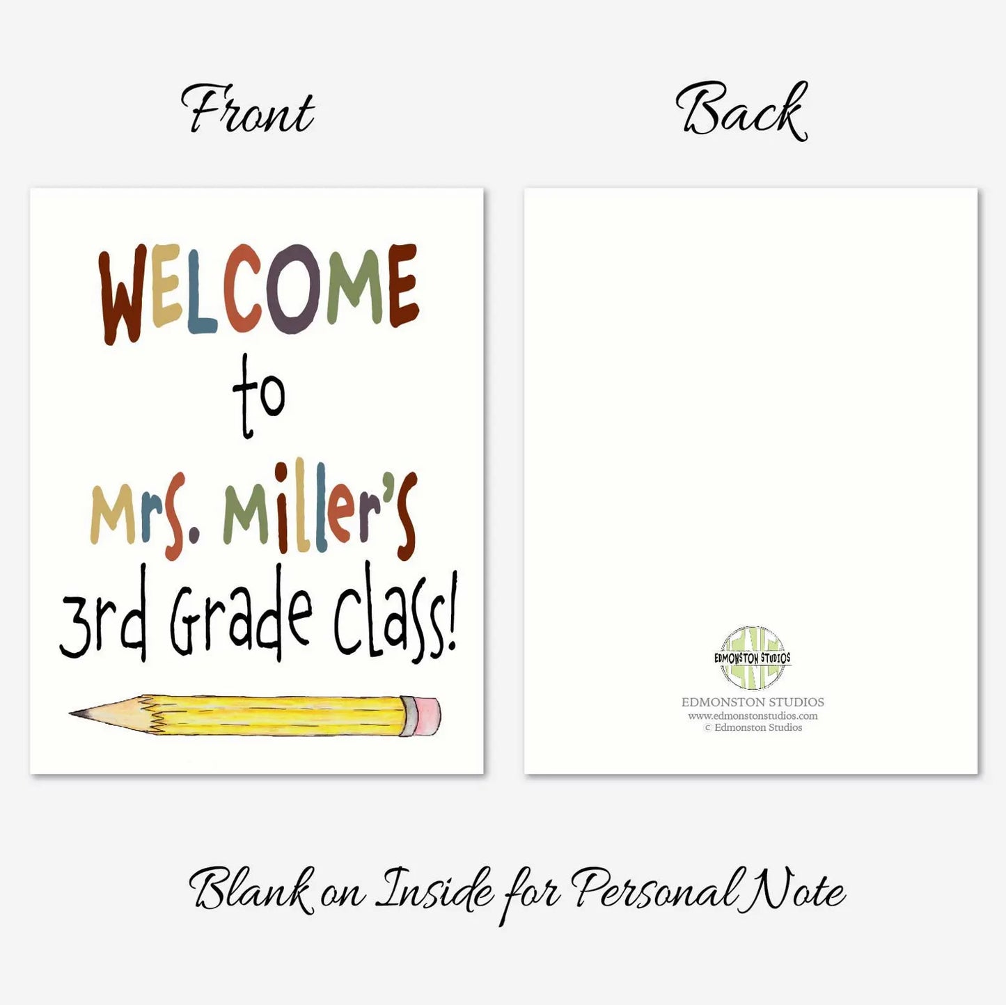 Welcome to 3rd Grade Card for Students | Third Grade Teacher Welcome Card | First Day of School Mailer | Personalized | Set of 6