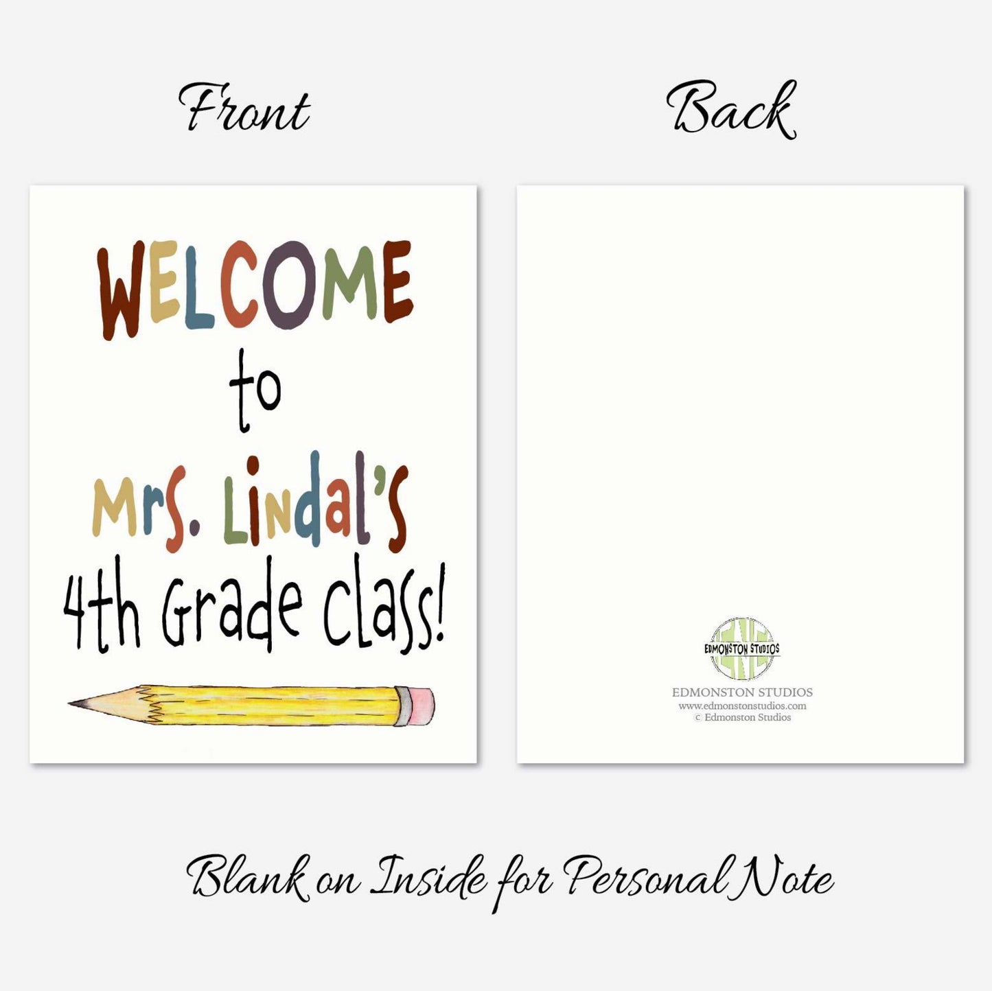Welcome to 4th Grade Card for Students | Fourth Grade Teacher Welcome Card | First Day of School Mailer | Personalized | Set of 6