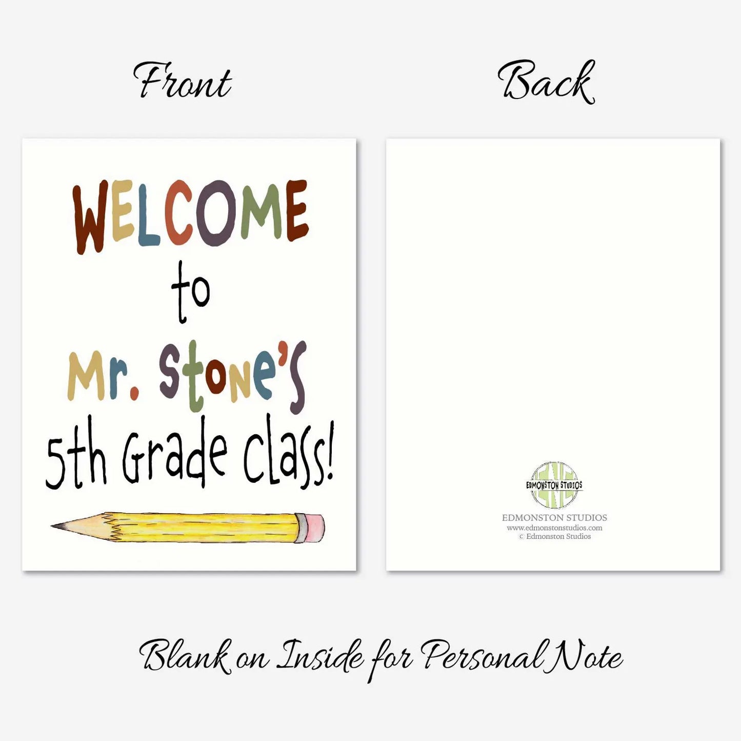 Welcome to 5th Grade Card for Students | Fifth Grade Teacher Welcome Card | First Day of School Mailer | Personalized | Set of 6