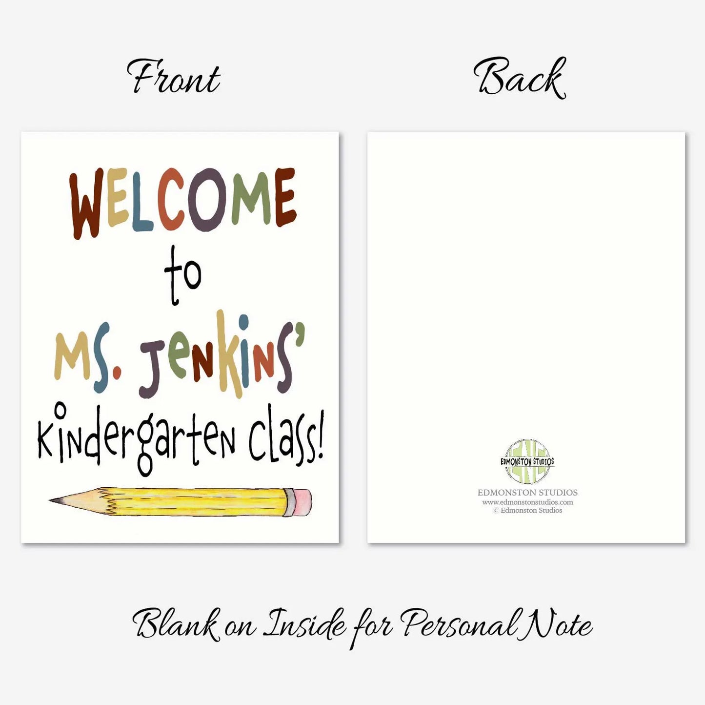 Welcome to Kindergarten Card for Students | Teacher Welcome Card | First Day of School Mailer | Personalized Teacher Card | Set of 6