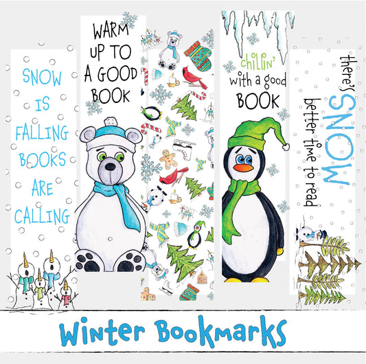 Printable Snowman Winter Bookmark Set of 5 Instant Download
