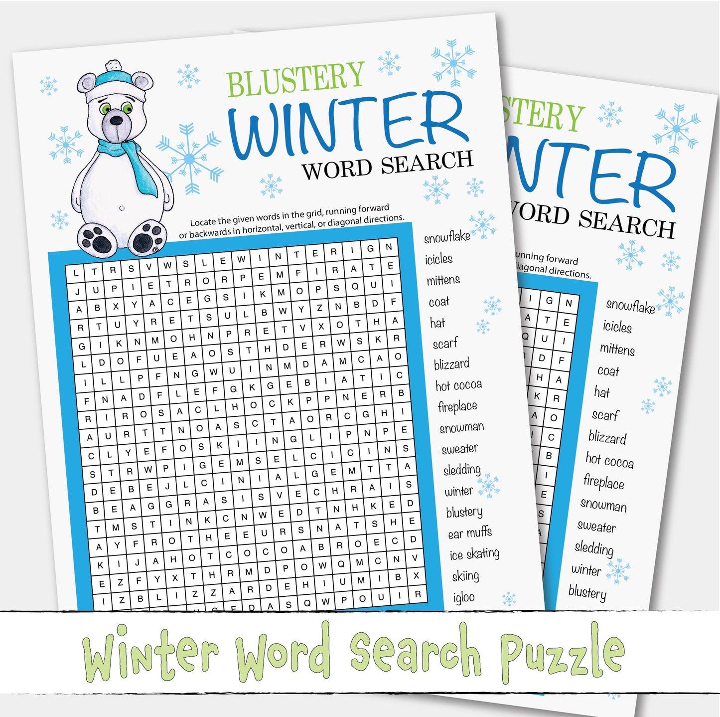 Winter Word Search Look and Find Printable Game Activity Instant Download