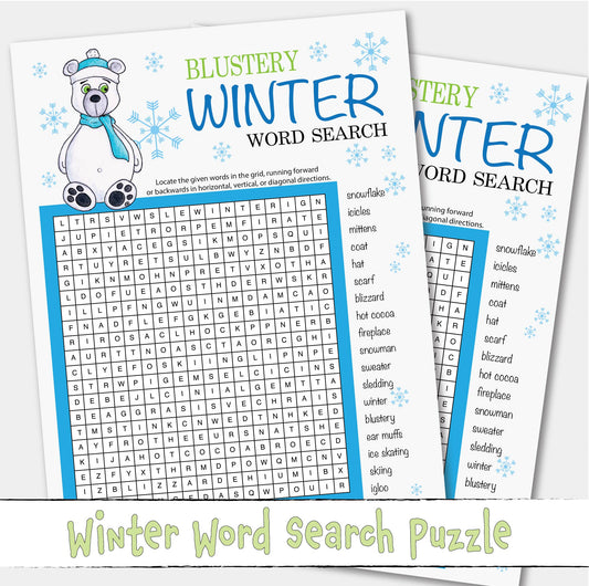 Winter Word Search Look and Find Printable Game Activity Instant Download