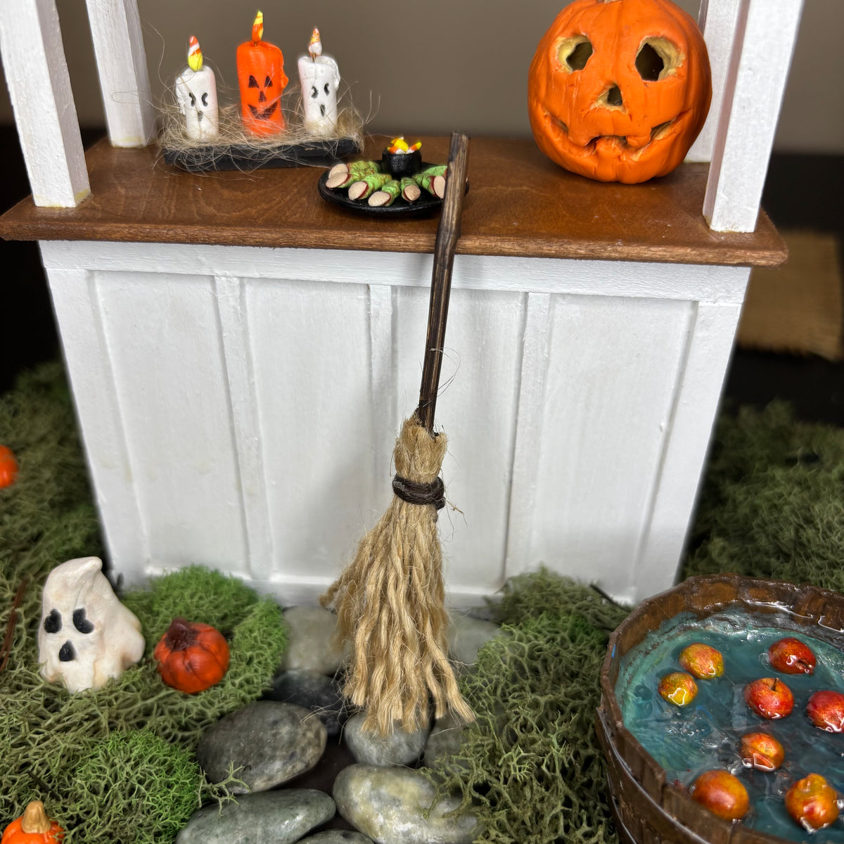 Handmade Miniature Witch Broom 1:12 Scale | Rustic Halloween Dollhouse Decor | Witches Besom | Spooky Fairy Garden Accessory