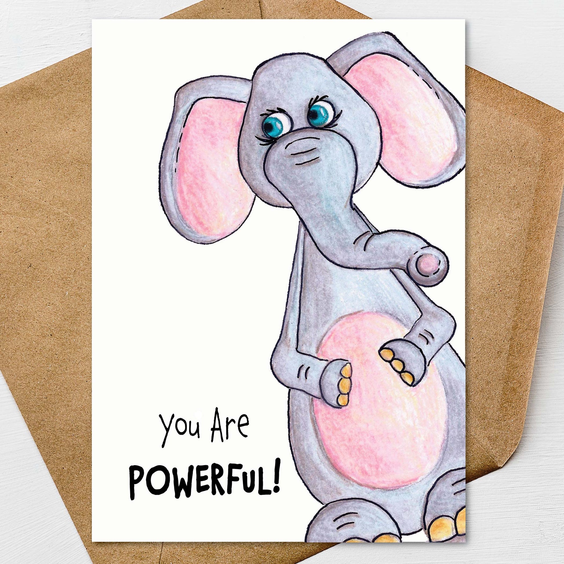 You Are Strong Elephant Card A7 on Textured Linen Card
