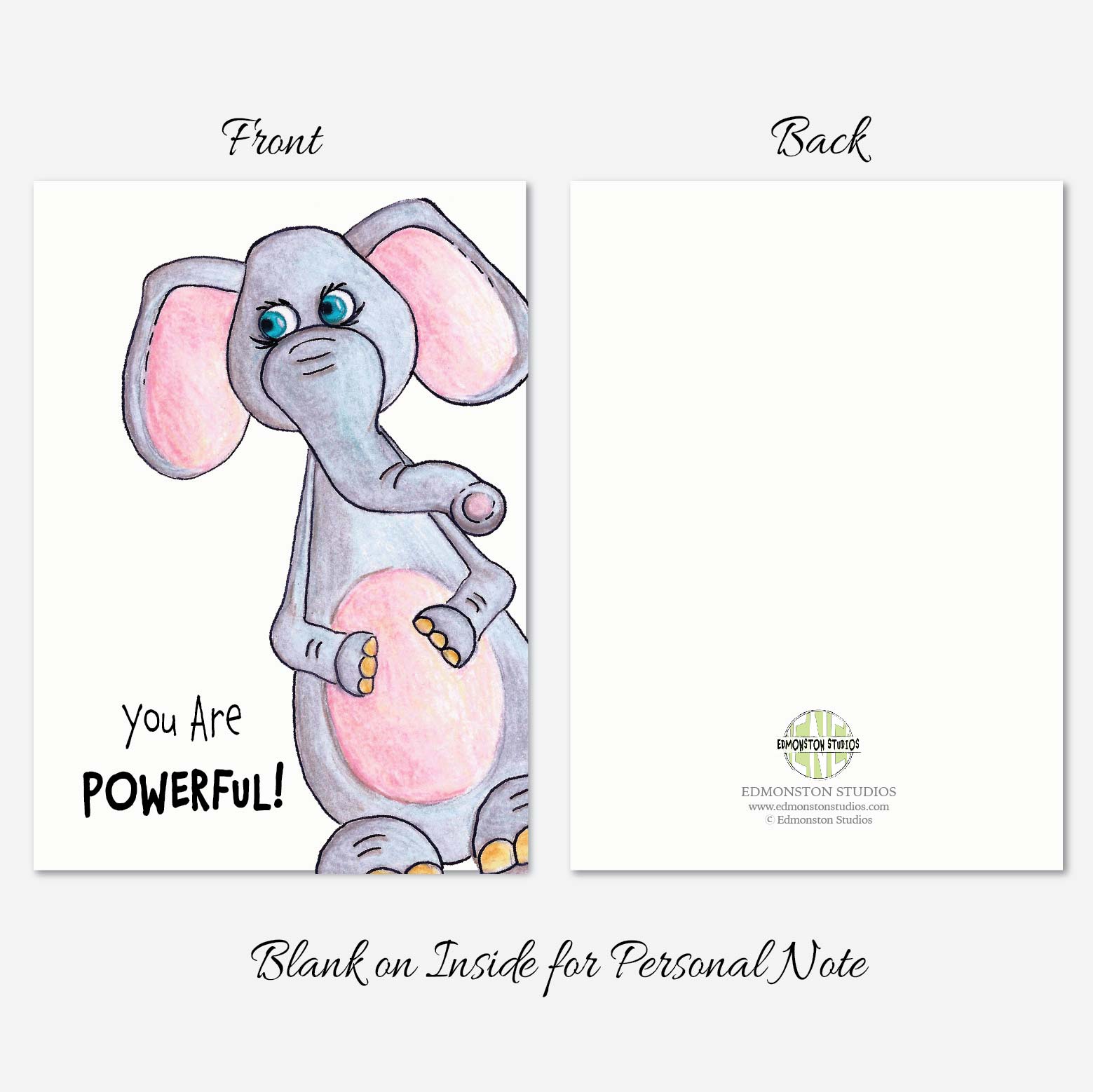 You Are Strong Elephant Card A7 on Textured Linen Card