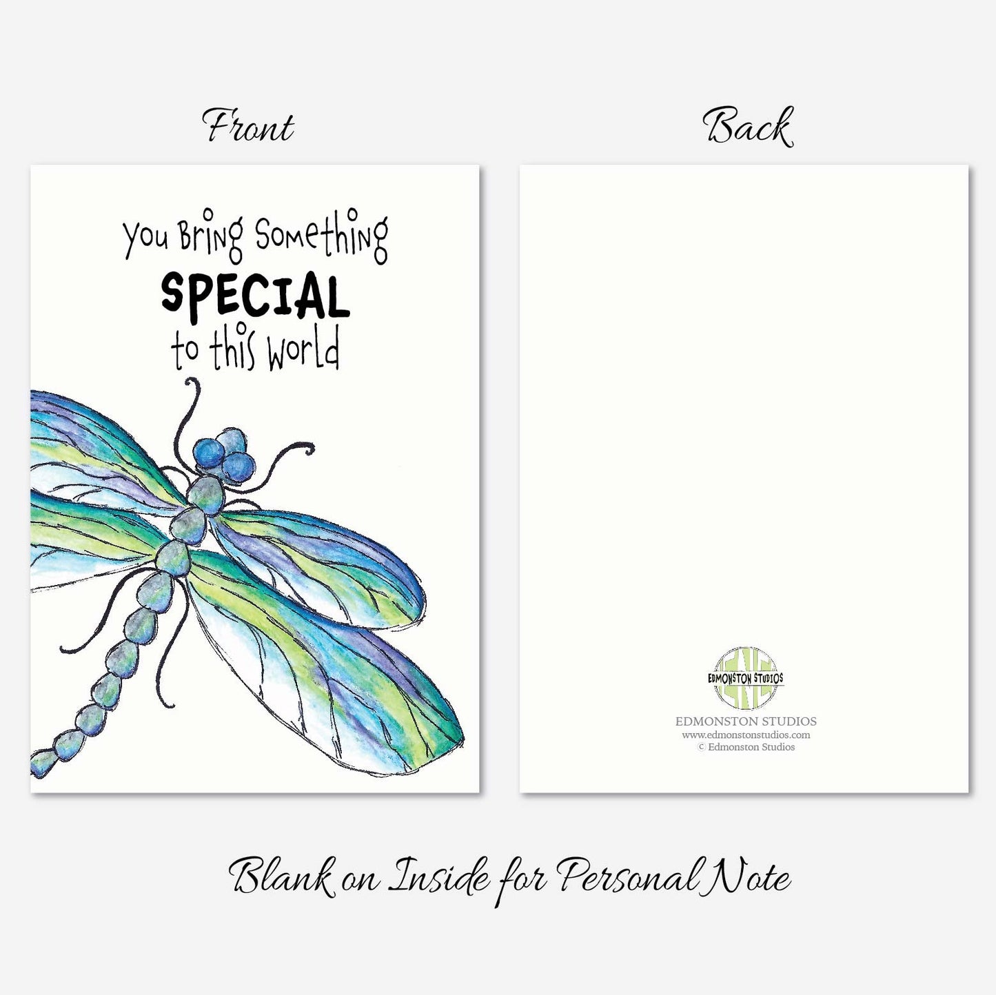 You Bring Something Special to this World Dragonfly Card A7 on Textured Linen
