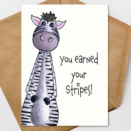 Zebra Graduation Card A7 5x7 on Textured Linen | Blank, Standard Greeting, or Personalized