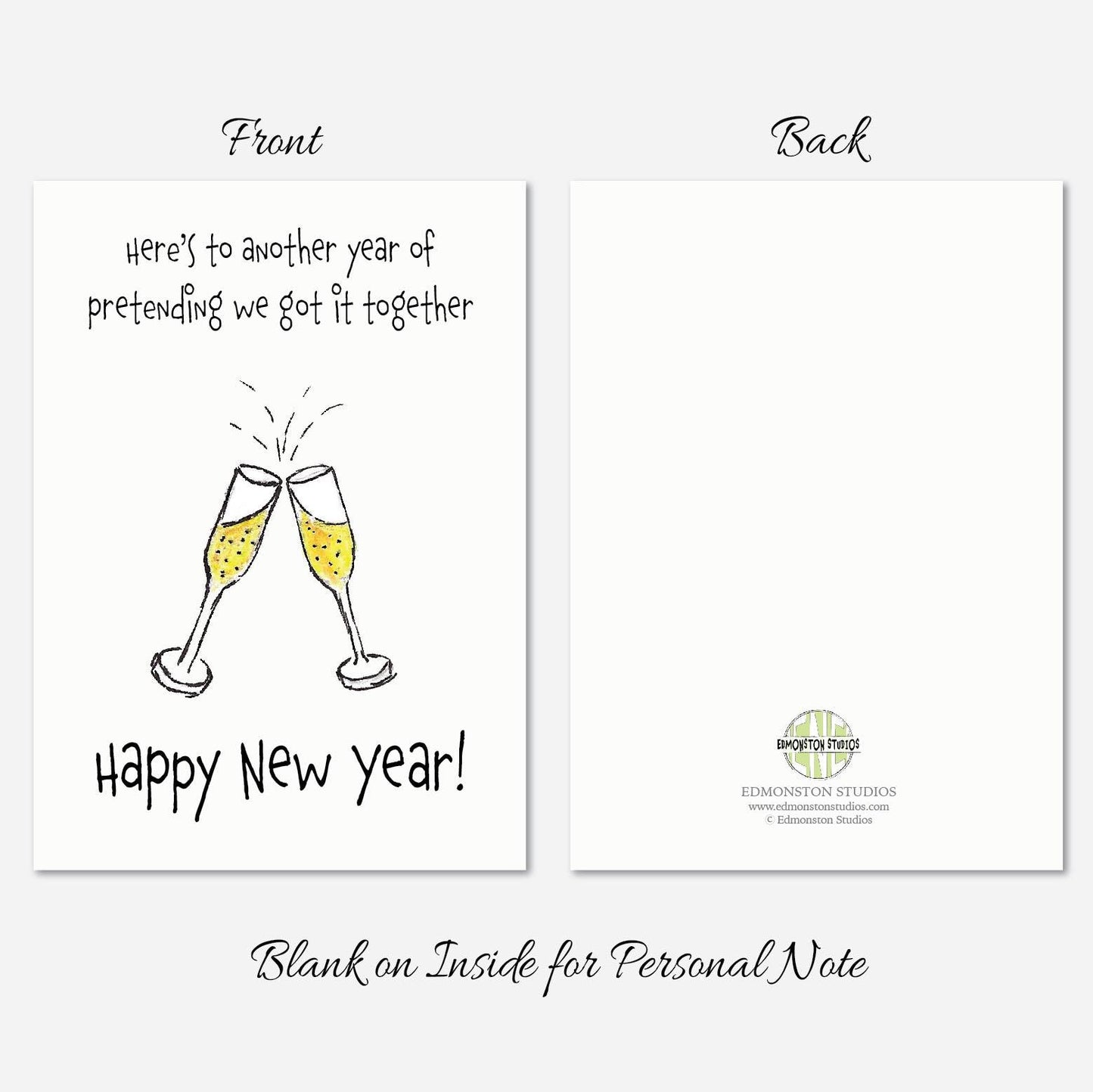Funny New Year Greeting Card: Champagne Toast A7 5x7 on Textured Linen