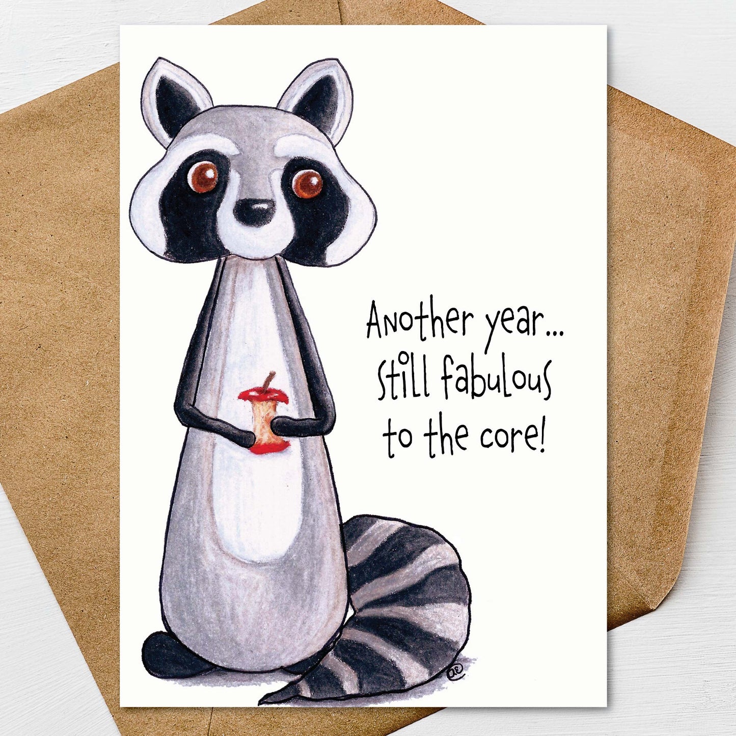 Raccoon Birthday Card A7 5x7 on Textured Linen | Blank, Standard Greeting, or Personalized