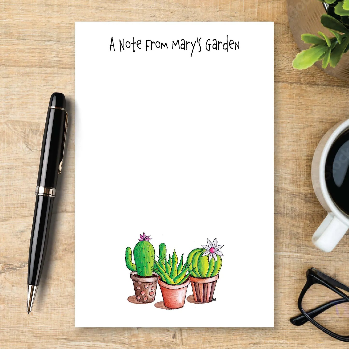 Personalized Succulent Notepad, Plant Lover Gift, Houseplant Stationery, Custom Writing Pad, Cactus Notepad, Botanical Note Paper