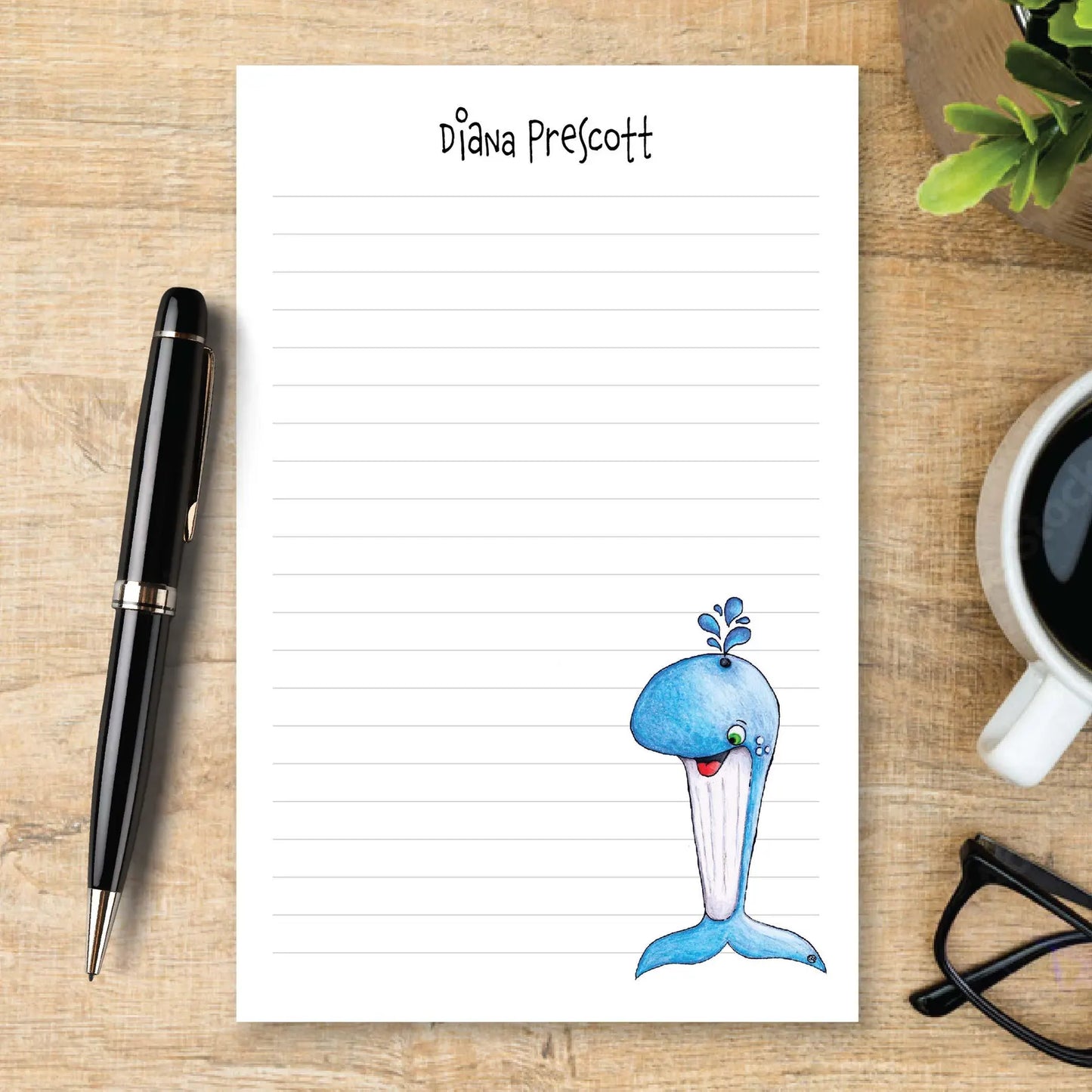 Personalized Whale Notepad, Whale Lover Gift, Ocean Stationery, Custom Writing Pad, Marine Life Notepad, Coastal Note Paper